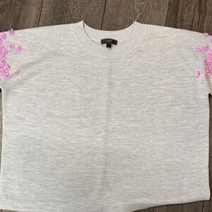 Gray Sweater with Pink Floral Accents